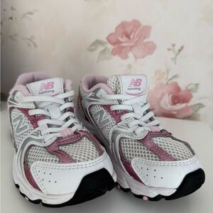 New Balance Kids White and Pink Athletic Sneakers